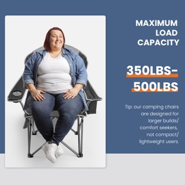 Sweetcrispy Camping Folding Chair, Heavy Duty Support - Foldable Padded Seat with Side Pockets, Cup Holder & Insulated Cooler Bag for Camping, Beach, Fishing, Outdoor Events, BlackGrey