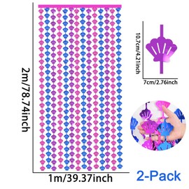 Muschel-Lametta-Vorhänge, Meerjungfrauen-Themenparty-Hintergrund, Dekorationen, Lametta-Fransenschlangen für Geburtstagsparty, Dekoration, Fotokabine, Weihnachtszubehör (Rosenrot, Blau, Lila, 2 Stück
