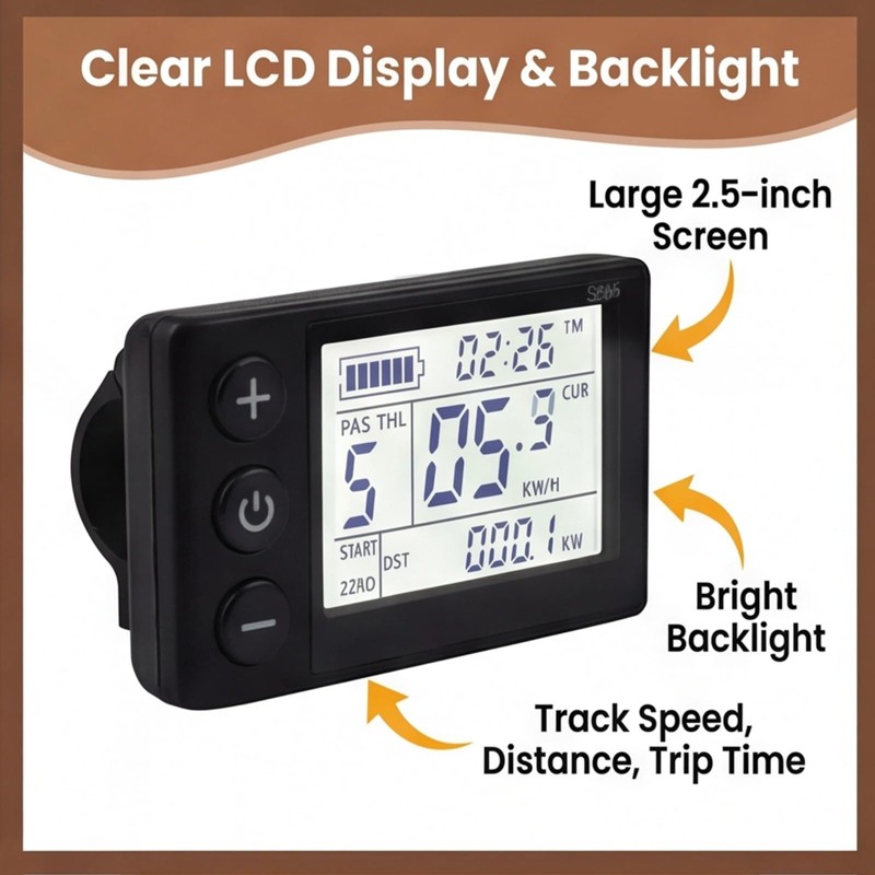Lausixy S866 Electric Bicycle Display, 24V 36V 48V Ebike LCD