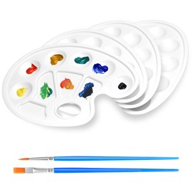 Paint Palettes, 4 Pieces Mixing Palette, Painting Palette with 2 Pieces Brushes for Painting and Crafts, White