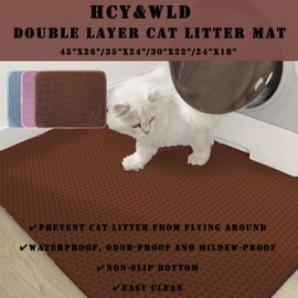 HCY&WLD Cat Litter Mat, Honeycomb Double Layer Cat Litter Trapping Mat, Waterproof Urine Proof Non-Slip, Scatter Control, Less Waste, Easier to Clean (Brown, 24" X 18")