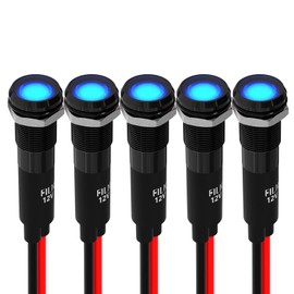FILN 5pcs 8mm 12-24V Indicator Light LED Light Small Car LED Light Waterproof Signal Lamp Pilot Dash Turn Indicator for Truck Boat with Wiring - Zinc Aluminum Alloy (Blue)