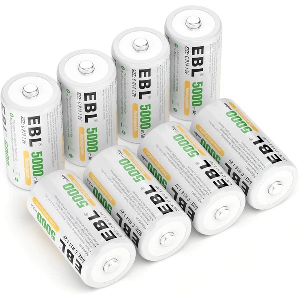 EBL Rechargeable C Batteries 5000mAh Ni-MH C Size Battery, Pack of 8