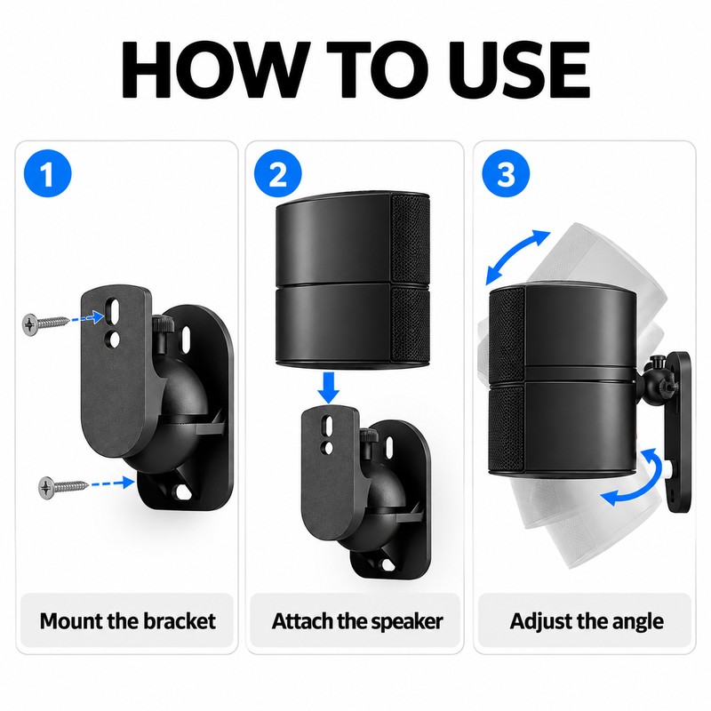 2PCS Adjustable Speaker Wall Mount Brackets with Swivel & Tilt