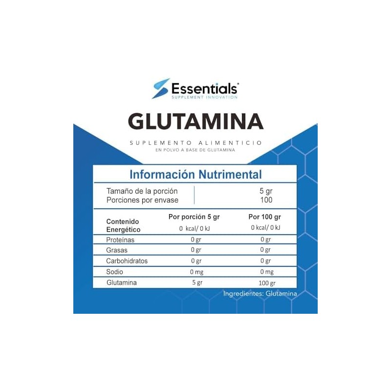 Glutamina Monohidrato 500 g 100 porciones 100 pura Libre de