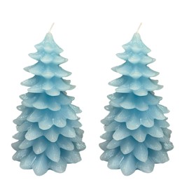 eBoutik - Set of 2 Christmas Tree Unscented Candles - Long Burning Xmas Home Decoration - Stocking Filler or Secret Santa Gift - Kitchen Decor for Cosy Winter Nights (Blue)
