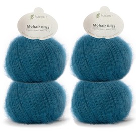 PASCUALI Mohair Bliss Knitting Wool Made of 60% Mohair Wool (Kid Mohair) 40% Silk Wool Mohair Yarn for Knitting and Crocheting, Set: 4 Balls - 100 g - Colour: Petrol 807
