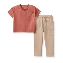 Burt's Bees Baby Baby Boys' Shirt and Pant Set, Top & Bottom Outfit Bundle, 100% Organic Cotton