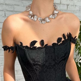 EVER FAITH Leaf Necklace for Women, Boho Vintage Floral Flower Petal Bib Statement Choker Collar Necklace for Summer Beach Holiday, Metal