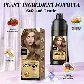 Joyful Young Natural Color Hair Dye Shampoo 3 IN 1, Instant Hair Coloring, Gray Coverage for Men & Women, Beard Dye Vegan Ammonia Free & Paraben-Free, Champú Para Canas Mujer & Hombre (LIGHT BROWN)
