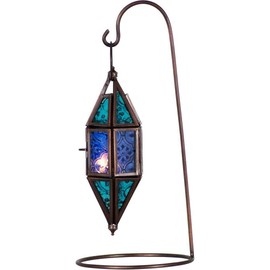 Glass & Metal Lantern Chapel Aquamarine & Blue