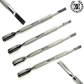 4 Pcs Beauty Nail Care Cuticle Pusher Spoon Trimmer File Manicure Pedicure Tools New Set Stainless Steel Tool Gel Nail polish Remover Salon Art Accessories Piece Cutter Rust Free (Spoon)