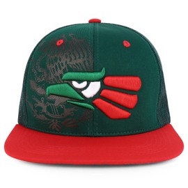 Trendy Apparel Shop XXL Hecho En Mexico Eagle 3D Gorra de malla bordada a presión, Verde Oscuro Rojo, XX-Large