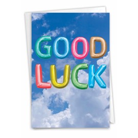 The Best Card Company - Cute Good Luck Card with Envelope - Colorful Sky and Balloons, Greeting (Not 3D or Raised) - Inflated Messages Good Luck C5651SGLG