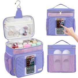 Jaffzora Portable Shower Caddy (Full Size Bottle Compatible),Travel Shower Tote Bag with Quick Dry Mesh Base,Hanging Toiletry Cosmetic Bag for Gym,College,Camping & Dorm, Purple