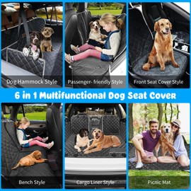 URPOWER Fundas de asiento para perro mejoradas con ventana visual de malla, 100% impermeable, funda de asiento de coche para perro antideslizante para asiento trasero con bolsillos de almacenamiento, hamaca lavable para perros para coches, camiones y SUV