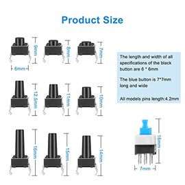 AusseL Aussel Tactile Push Button Switch Micro Momentary Tact Assortment Kit (180pcs)
