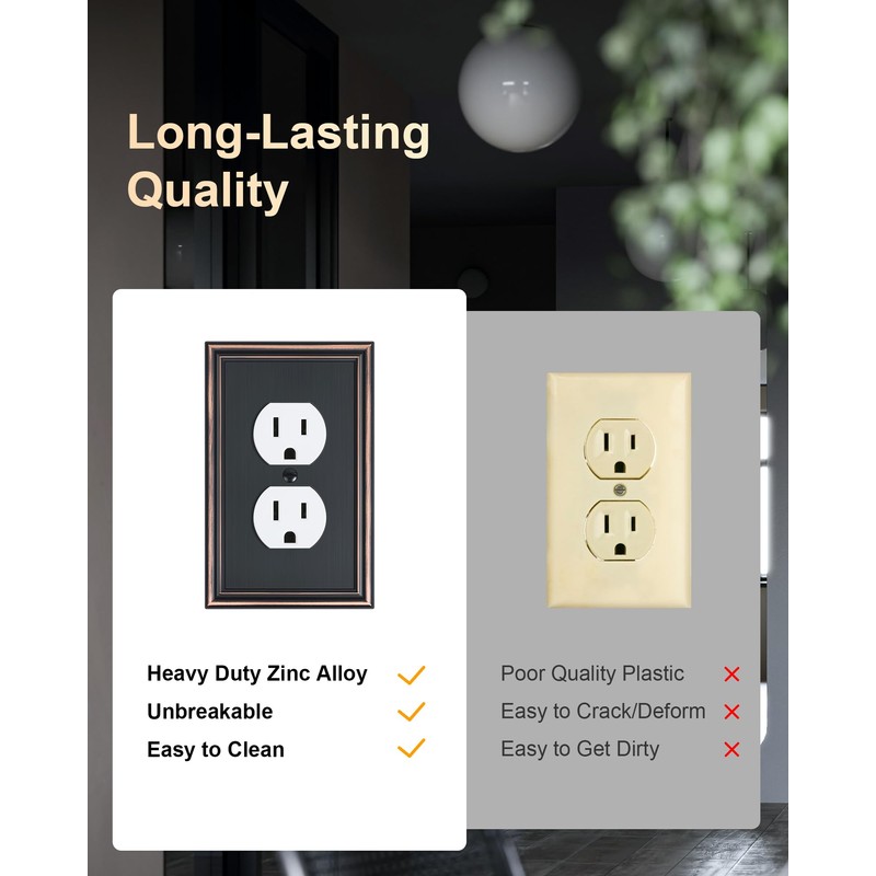 TREEWELL 4-Pack Duplex Outlet Cover, Durable Solid Zinc Alloy Decorative