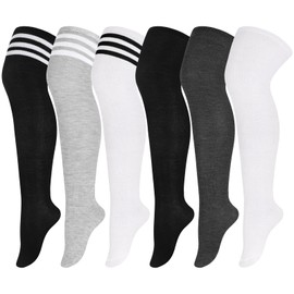 Aneco 6 Pairs Plus Size Over Knee Socks Women Warm Thigh High Stockings for Daily Use, L-XXL, Dark Grey, Black, White, Mixed Colors, X-Large