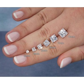 14k Solid Gold PRINCESS Stud Earrings Square Cubic Zirconia Princess-cut CZ Unisex Studs, 14kt White Gold (5mm)