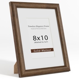 8x10 Picture Frame,8 x 10 Natural Solid Walnut Wood Square Frame with Tempered Glass,8"x10" Handcrafted Wood Frame Matted to 5x7 Photos for Wall or Tabletop Art Photo and Prints