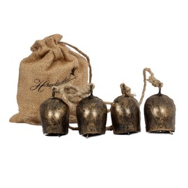 Set of 4 Vintage Handmade Rustic Door Hanging Bells Harmony Cow Bells for Lucky Christmas Décor Farmhouse