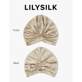 LilySilk 100% Mulberry Silk Sleep Cap for Curly Hair, 19 Momme Silk Bonne Night Sleeping Cap Hair Wrap for Women with Elastic Band, Taupe