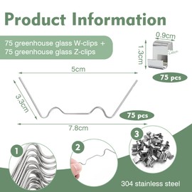VEGCOO 75 W Clips for Greenhouse Glass and 75 Z Clips for Greenhouse Glass,Greenhouse Glazing Clips,Greenhouse Window Clips,Stainless Steel Glass Clips for Green House