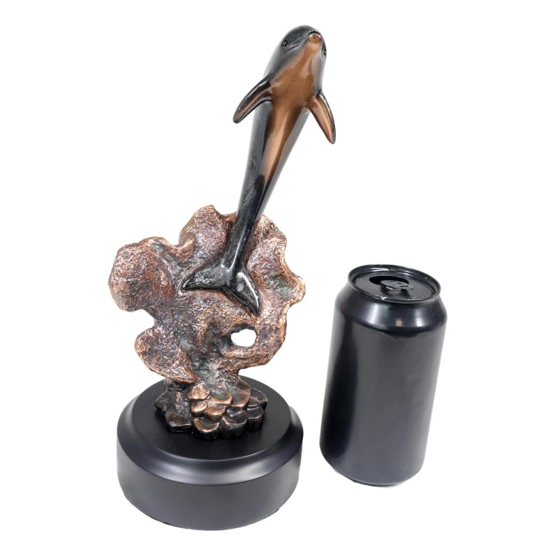 Jumping Bottlenose Dolphins Bronze Electroplated Resin Figurine with Base Decor
