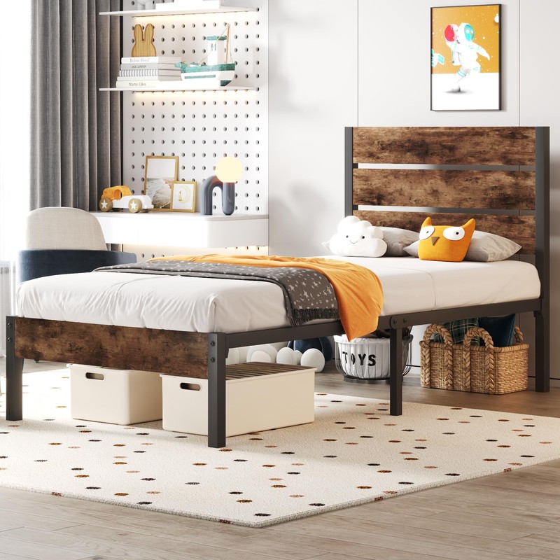Fluest Twin Bed Frame with Headboard and Footboard, Metal Twin
