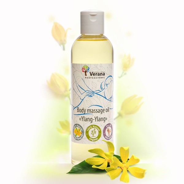 Verana Massage Oil, Ylang Ylang Natural Cosmetic Body Oil, for All Skin Types, Rejuvenating and Revitalising Massage, Aromatherapy (250ml)