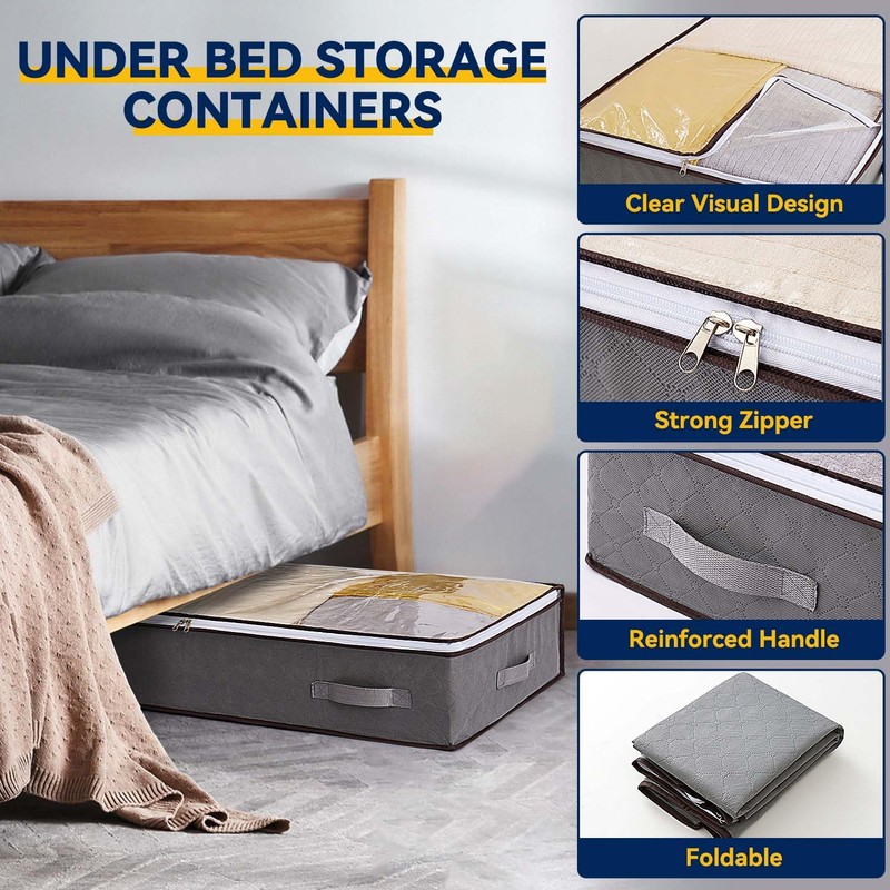 Boic 3 Pack 60L Underbed Storage Bags, Foldable Underbed Storage