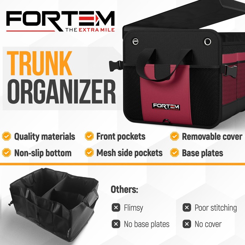 FORTEM Trunk Organizer For SUV Car Organizer and Storage, Multi-Compartment