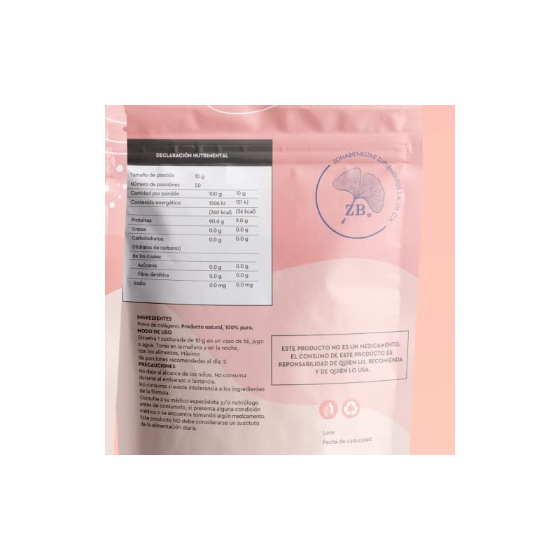 Colágeno Hidrolizado Polvo 500 100 Natural Puro Colorantes Azúcares Añadidos