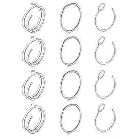 MODRSA 20G Nose Hoop Rings Stainless Steel Double Nose Rings Spiral Nostril Piercing Moon Women Nose Rings Silver Nose Hoop Piercing