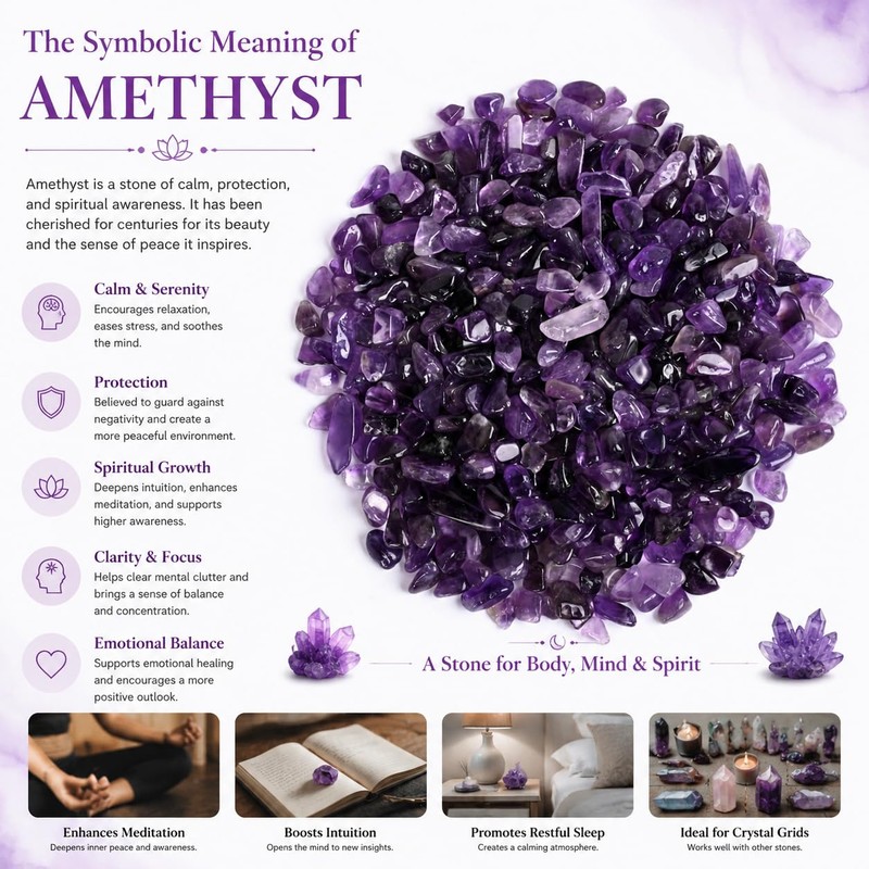 0.5LB Amethyst Gemstone Tumbled Chips, Healing Crystals Polished Gemstone Chips