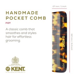 KENT Kent FOT TY Fine Tooth Handmade Pocket Comb - Travel and Styling Comb for Men's Fine Hair, Mustache, and Beard Care