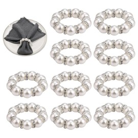 Napkin Rings, Pack of 10 Pearl Napkin Ring Napkin Holder Napkin Buckles Table Decoration for Wedding Party Dinner Anniversary Table Decoration