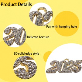 10 Piece 2025 Graduation Tassel Charms Pendant,Class fo 2025 Graduates the Tassels Charm for Graduations Cap Gecorations, Embed Tabs With Sparkling Rhinestones, Graduation Decorations 2025(Gold)