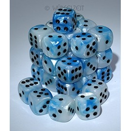 Würfelzeit Alyen 7214 Cube W6 12 mm, White/Blue M/Black (Set of 32 in Transparent Box)