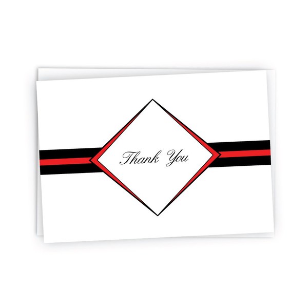Black Tabby Studio Diamond Thank You Cards - 48 Cards & Envelopes (Red)