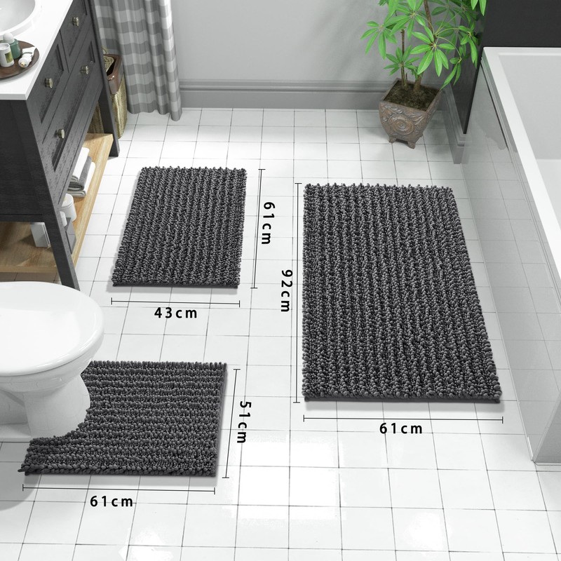 Yimobra Chenille Non-Slip Bath Mat, Soft Bath Mat, Machine Washable,