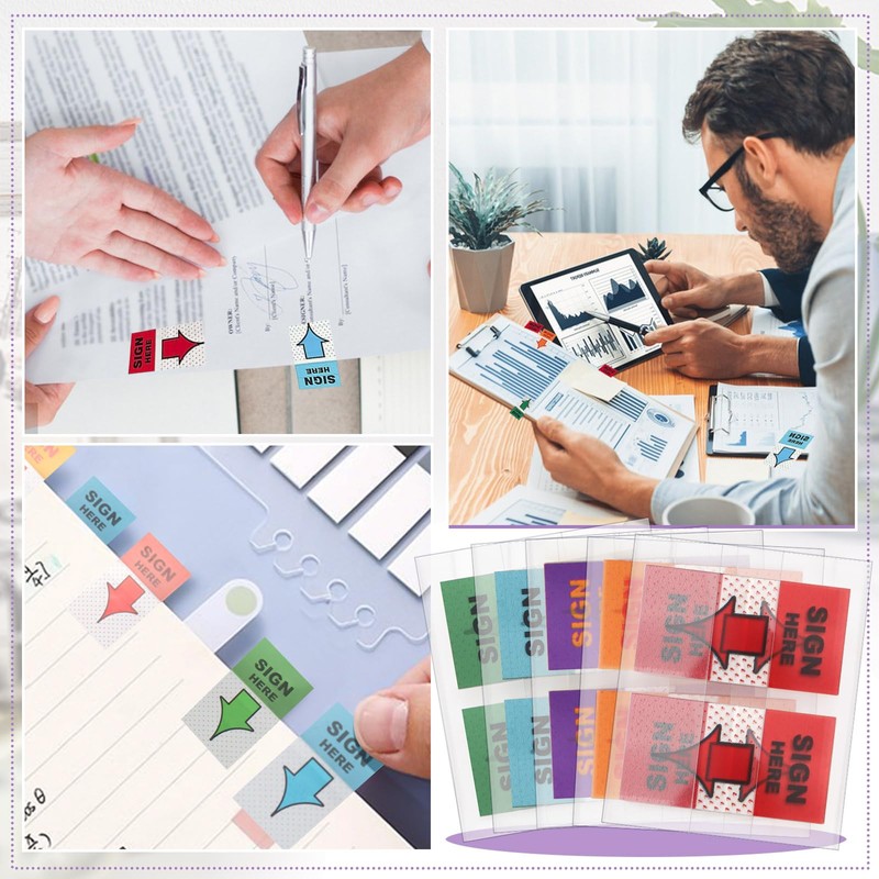 500pcs Sign Here Post It Flags, 10 Sets Post It