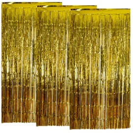NEXNEOM 3Pcs Gold Foil Curtain Backdrop Curtain 3.2ft X 6.5ft, Door Tinsel Curtains Backdrop, Party Backdrop Decoration for Birthdays, and More