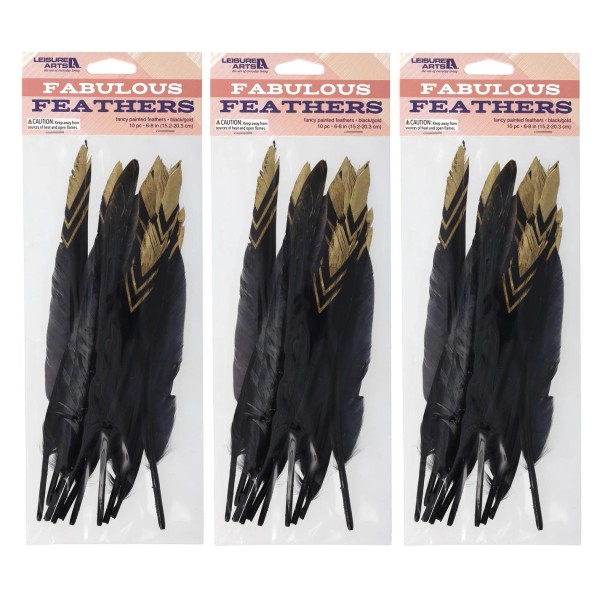 Not Available Leisure Arts Feathers Painted Black/Gold 30Pc, Feathers For