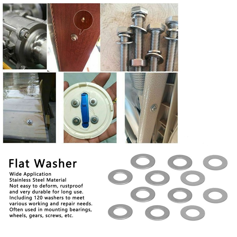 120Pcs Washer Flat Stainless Steel 4mm ID 7mm OD Accessory