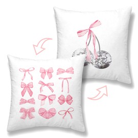 OGILRE Pink Coquette Preppy Bow Cherry Bedding Throw Pillow Covers Pink Downtown Girl Room Decor Trendy Aesthetic Cute Throw Pillow Cases 18x18 Disco Ball Pillowcases for Teen Sofa Dorm (Only One)