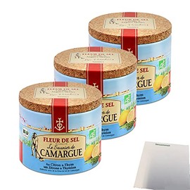 Fleur de Sel Organic Lemon / Thyme Salt Pack of 3 (3 x 125 g Tub) + usy Block