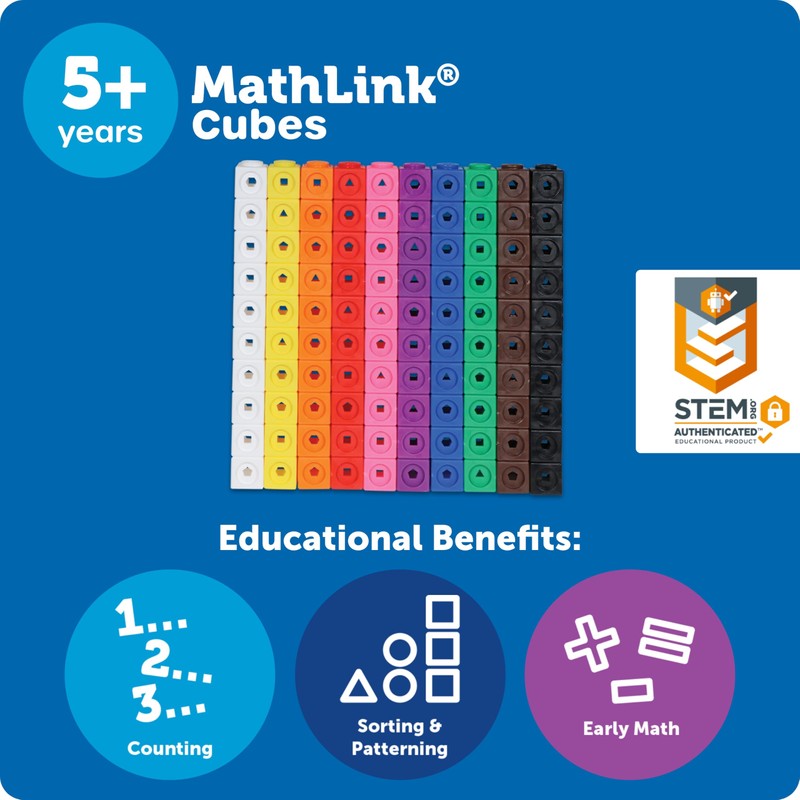 Learning Resources MathLink Cubes - Set of 100 Cubes, Ages