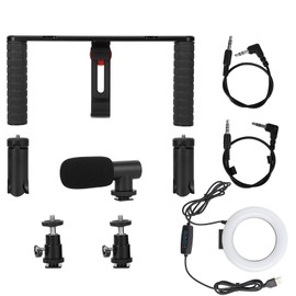 PULUZ Rabbit Cage Tripod Metal Mount with Ring Light Mic for Mobile Phone Live Streaming
